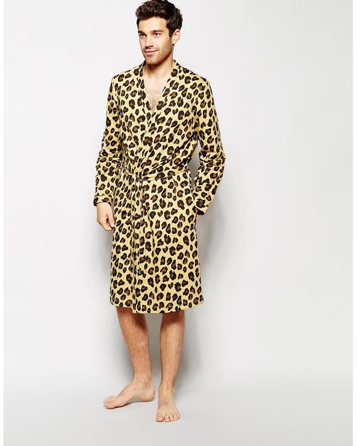 ASOS Yellow Dressing Gown In Leopard Print for men