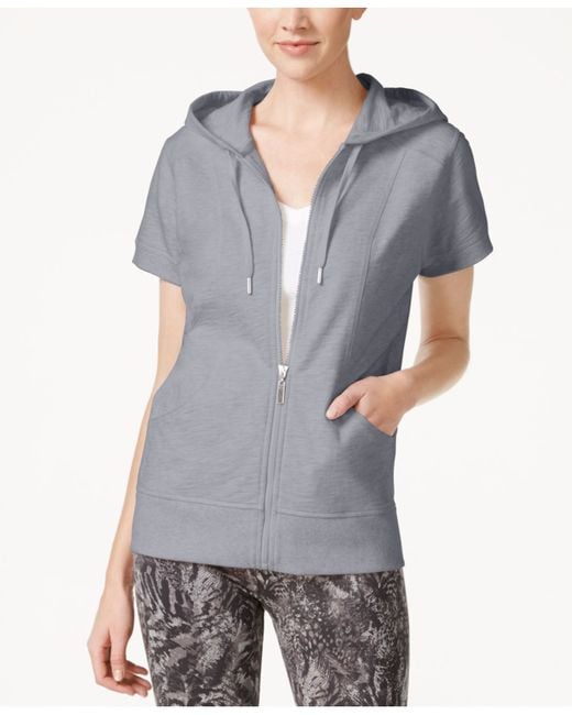 Style & Co. Gray Short-sleeve Zip-front Hoodie, Only At Macy's