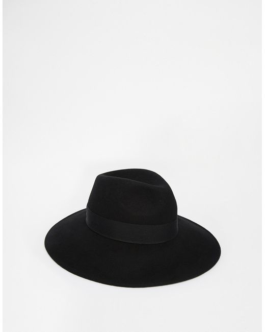 ASOS Fedora Hat In Black Felt With Wide Brim for men