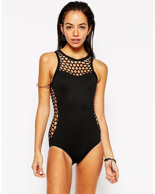 Seafolly Black Mesh About High Neck Swimsuit
