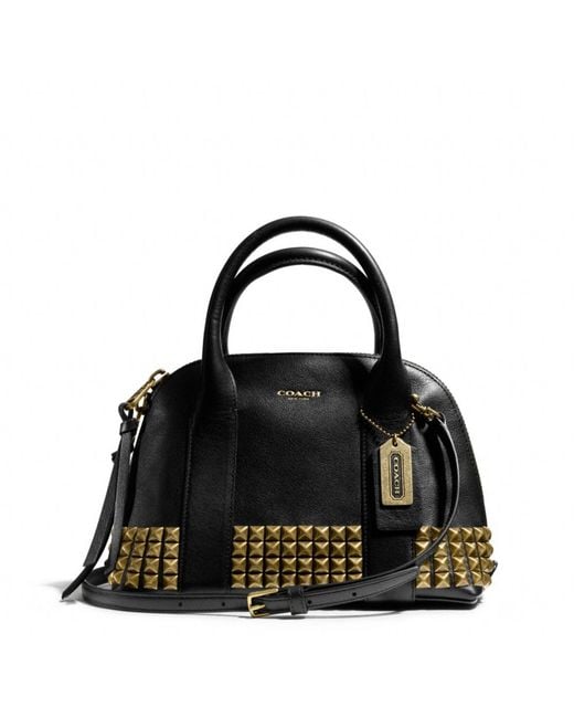 COACH Bleecker Mini Preston Satchel in Studded Leather in Black | Lyst