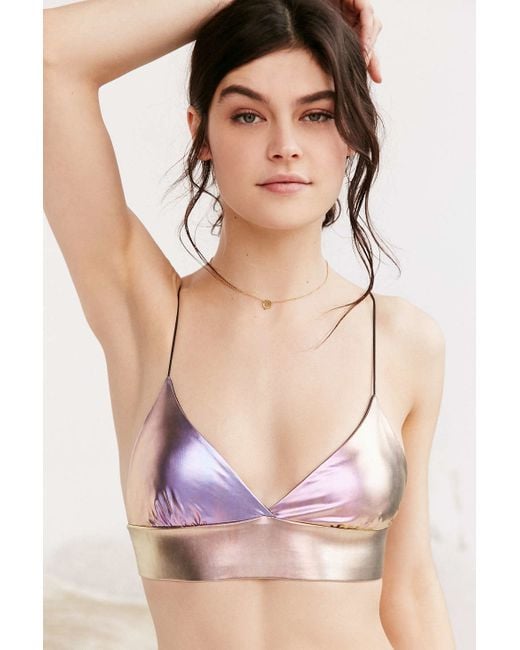 Out From Under Skinny Strap Metallic Bra Top in Purple | Lyst