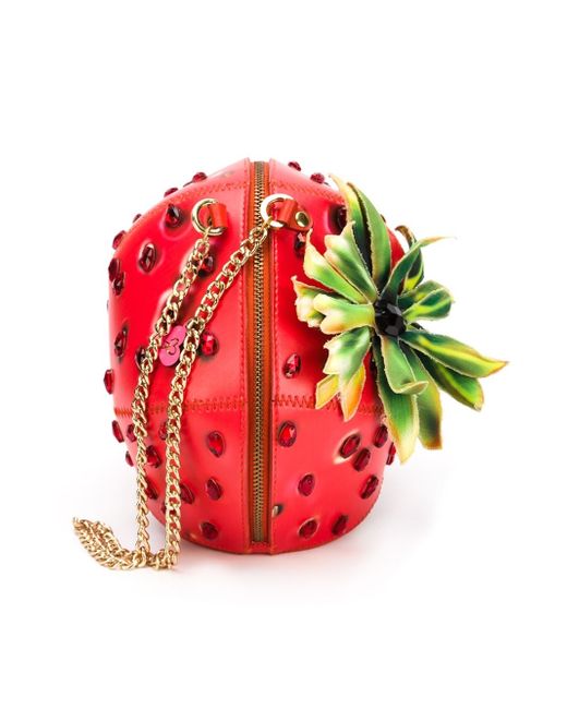 Manish Arora Red Encrusted Strawberry Skull Clutch