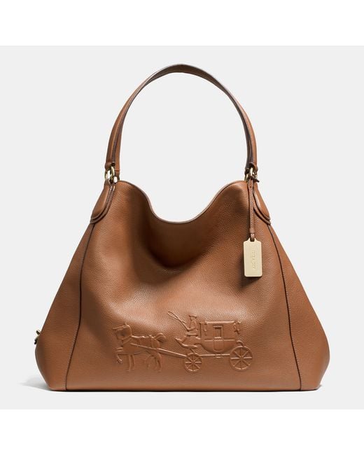 COACH Metallic Embossed Horse And Carriage Large Edie Shoulder Bag In Pebble Leather