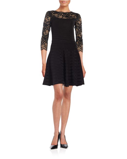 Ivanka trump Lace Knit Fit-and-flare Dress in Black - Save 30% | Lyst