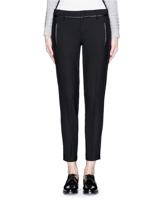 Vince Leather Trim Cropped Wool Pants in Black Lyst