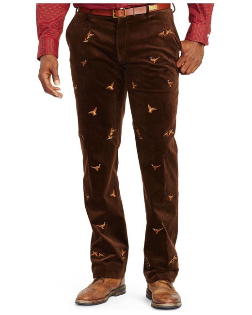 Polo Ralph Lauren Classic-fit Embroidered Stretch-corduroy Pants in Brown  for Men | Lyst