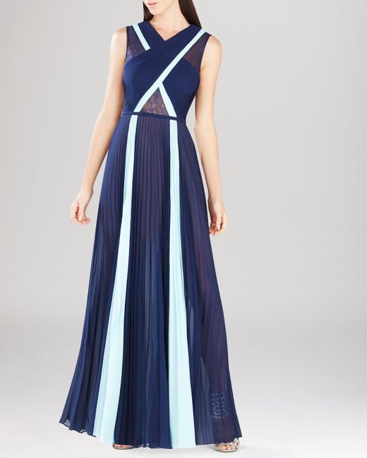 BCBGMAXAZRIA Blue Gown - Color Block Pleated