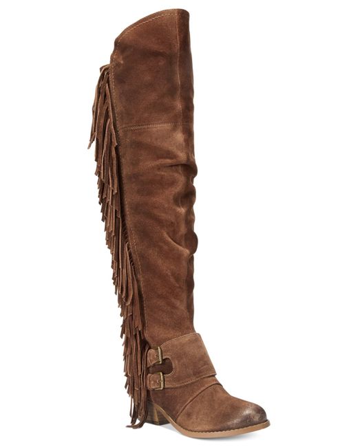 Naughty Monkey Brown Frilly Fanta Over-the-knee Fringe Boots