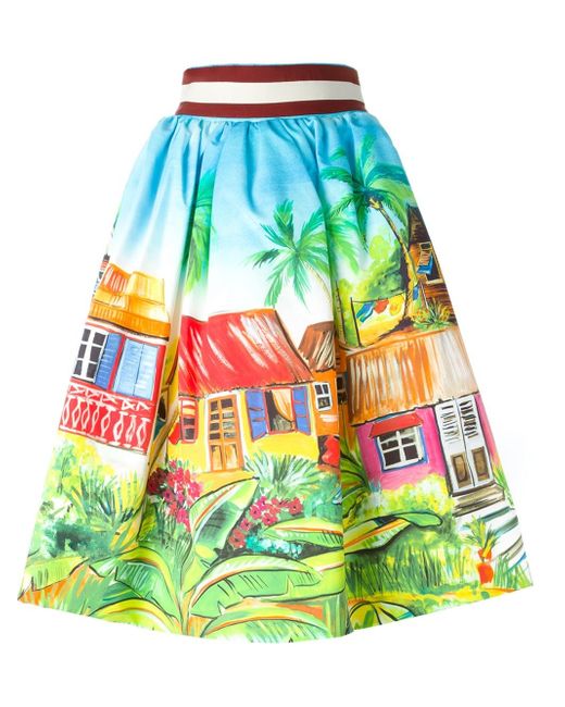 Stella Jean Multicolor House Print Volume Skirt