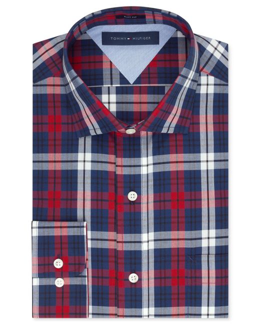 Tommy Hilfiger Slim-Fit Red And Blue Plaid Dress Shirt for Men | Lyst