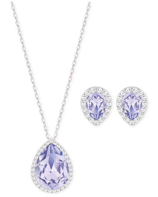 Swarovski Silver-tone Lavender Crystal Necklace And Stud Earrings Set in  Purple | Lyst