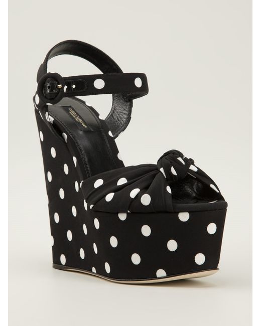 Dolce & Gabbana Black Polka Dot Wedge Sandals