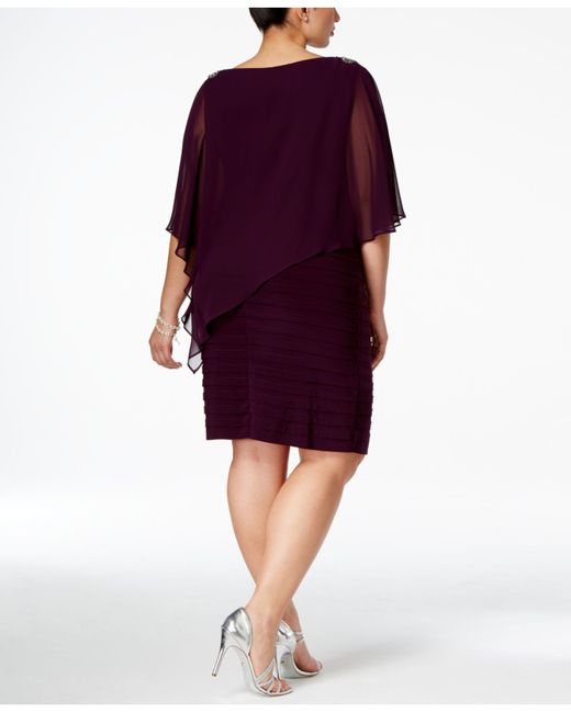 Xscape Purple Plus Size Embellished Chiffon Overlay Dress