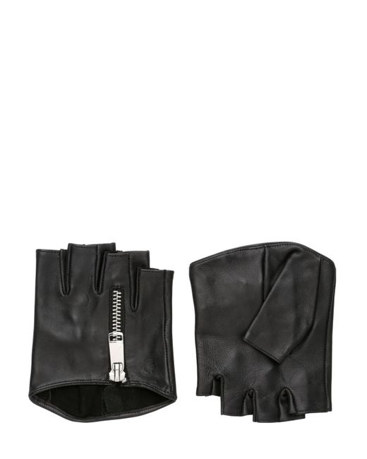 Karl Lagerfeld Black Zipped Nappa Leather Fingerless Gloves