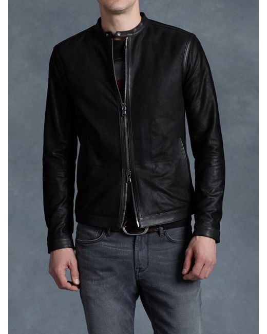 John Varvatos Black Leather Racer Jacket for men