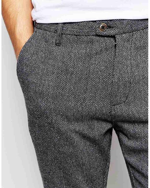 SELECTED Herringbone Trousers In Slim Fit in Gray for Men | Lyst