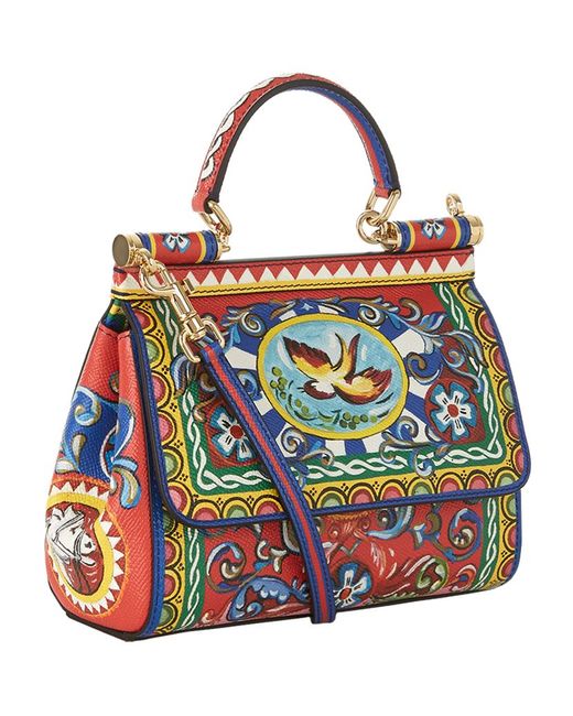 Dolce & Gabbana Sicily Small Carretto-Print Shoulder Bag in Red