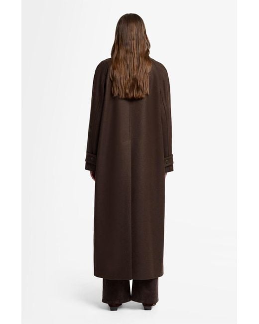 7 For All Mankind Brown Double Breasted Coat In Wool Blend