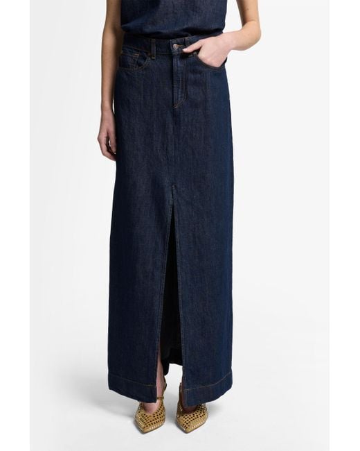 7 For All Mankind Calla Skirt Indigo Linen Blueberry