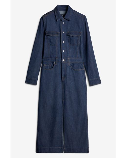 7 For All Mankind Blue Long Sleeve Maxi Dress Weightless Denim Halona
