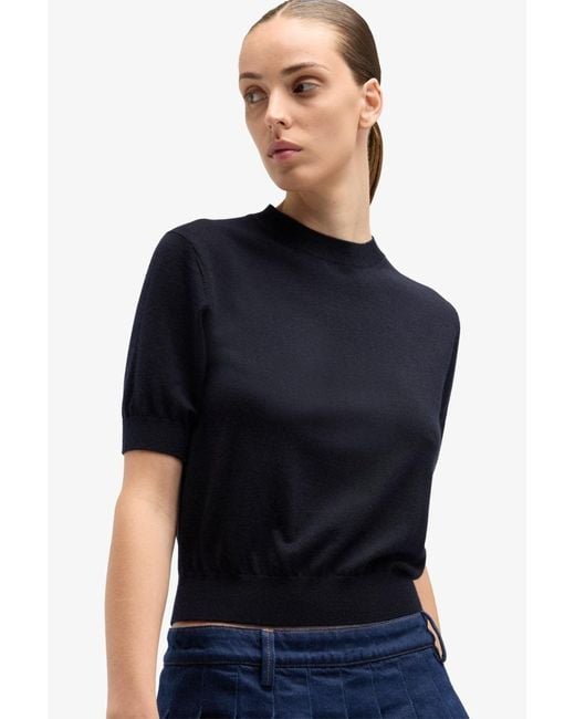 7 For All Mankind Black Short Sleeve Crew Neck Sweater In Wool Blend for men