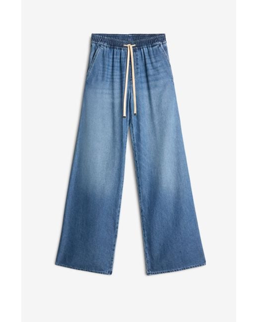 7 For All Mankind Blue Pull On Wide Leg Weightless Denim Hilo