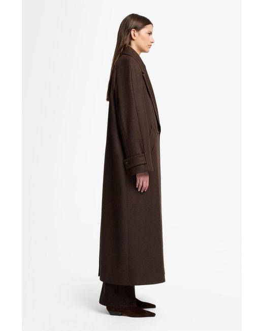 7 For All Mankind Brown Double Breasted Coat In Wool Blend