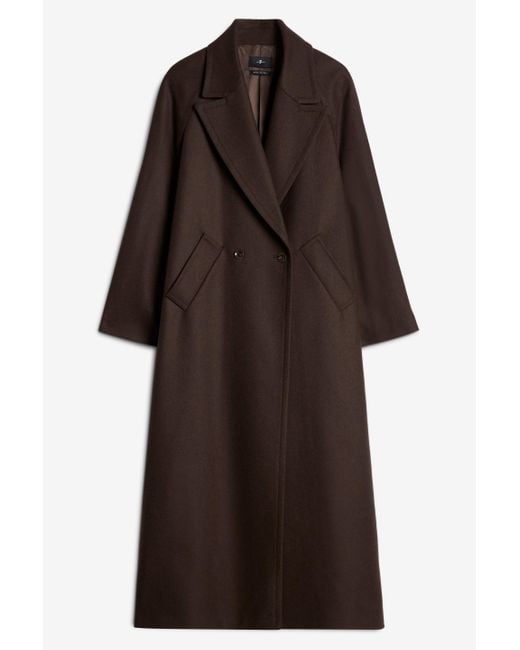 7 For All Mankind Brown Double Breasted Coat In Wool Blend