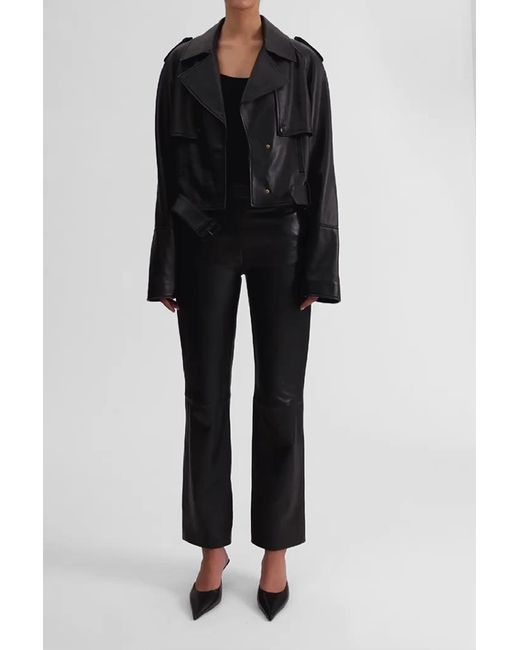 7 For All Mankind Crop Biker Jacket Real Leather Black