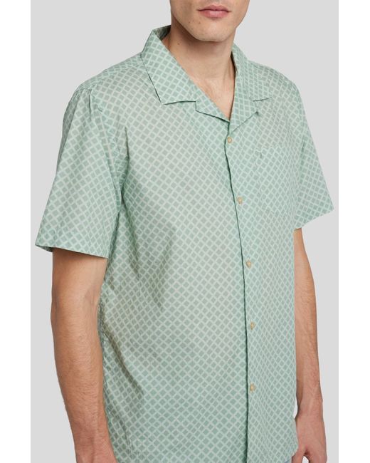 7 For All Mankind Green Camp Collar Shirt Geometric Celadon for men