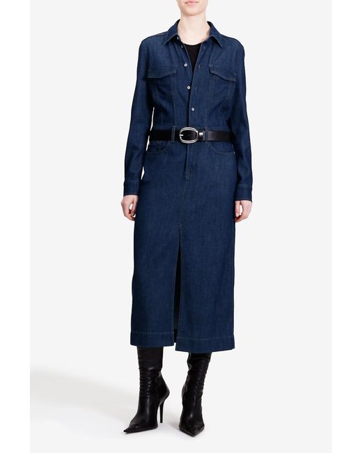 7 For All Mankind Blue Long Sleeve Maxi Dress Weightless Denim Halona