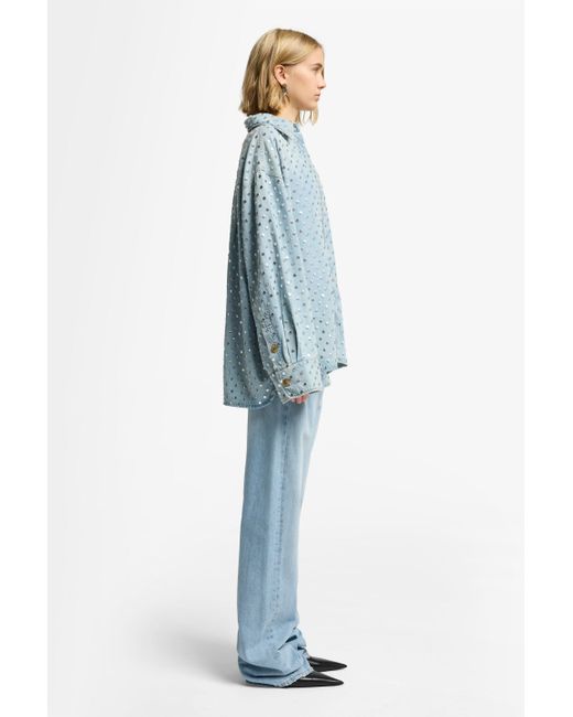 7 For All Mankind Blue Studded Overshirt Bleach