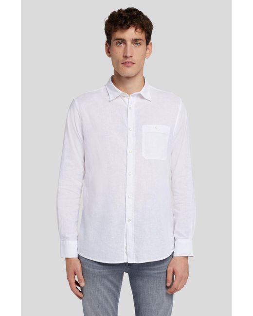 7 For All Mankind One Pocket Shirt Cotton Linen White for men