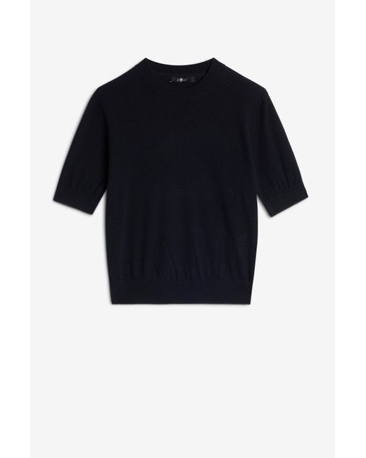 7 For All Mankind Black Short Sleeve Crew Neck Sweater In Wool Blend for men