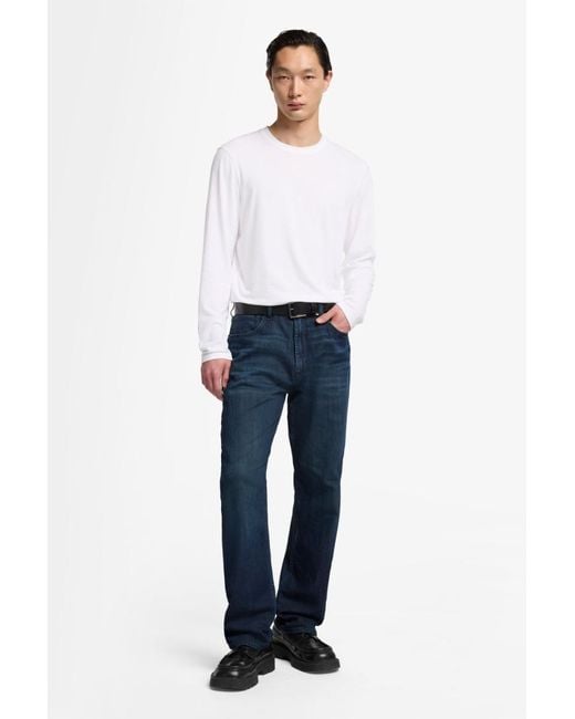 7 For All Mankind White Long Sleeve Crewneck Tee In Cotton Lyocell for men