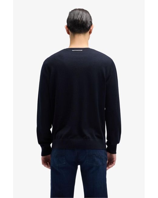 7 For All Mankind Black Crewneck Pullover In Wool Blend for men