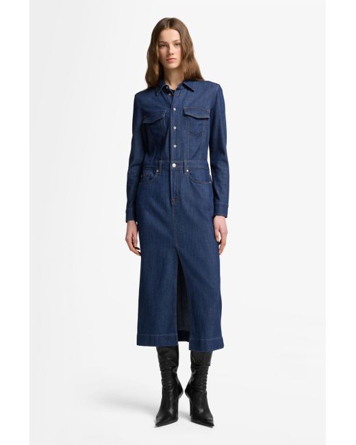 7 For All Mankind Blue Long Sleeve Maxi Dress Weightless Denim Halona