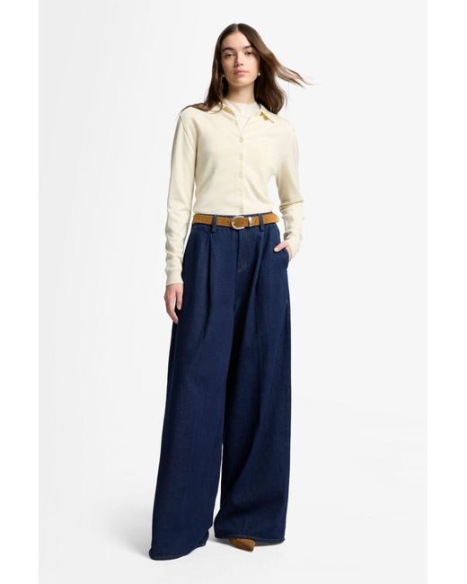 7 For All Mankind Blue Pleated Wide Trouser