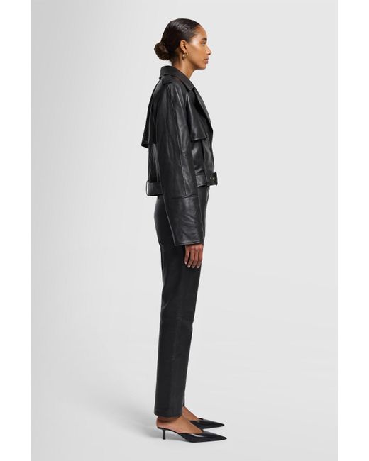 7 For All Mankind Crop Biker Jacket Real Leather Black