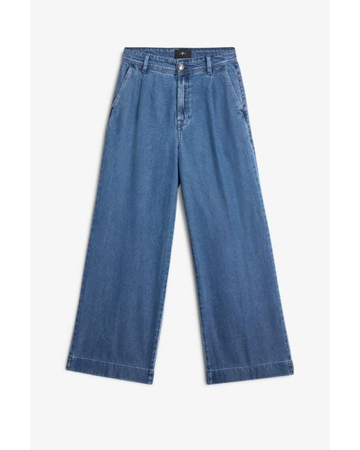 7 For All Mankind Blue Pleated Trouser In Weightless