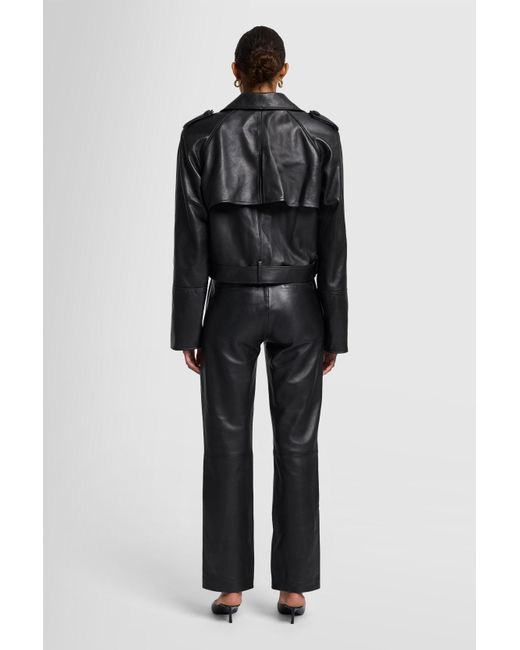 7 For All Mankind Crop Biker Jacket Real Leather Black