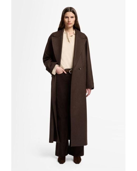 7 For All Mankind Brown Double Breasted Coat In Wool Blend