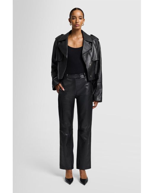 7 For All Mankind Crop Biker Jacket Real Leather Black
