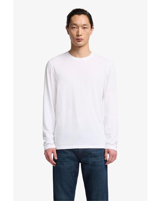 7 For All Mankind White Long Sleeve Crewneck Tee In Cotton Lyocell for men