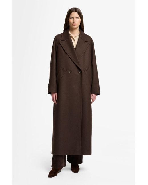 7 For All Mankind Brown Double Breasted Coat In Wool Blend