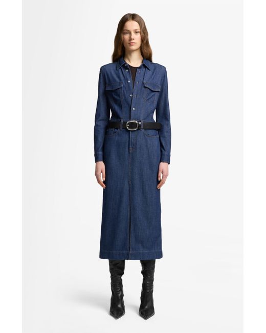 7 For All Mankind Blue Long Sleeve Maxi Dress Weightless Denim Halona