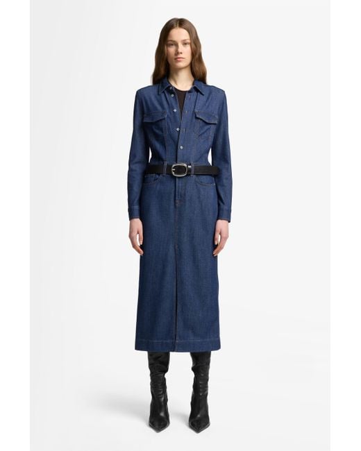 7 For All Mankind Blue Long Sleeve Maxi Dress Weightless Denim Halona