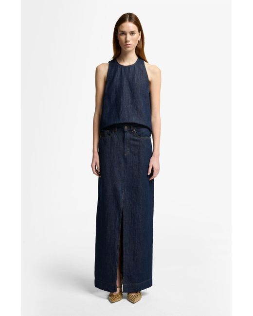7 For All Mankind Calla Skirt Indigo Linen Blueberry