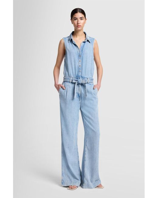 7 For All Mankind Blue Pleated Sleeveless Jumpsuit Abyss